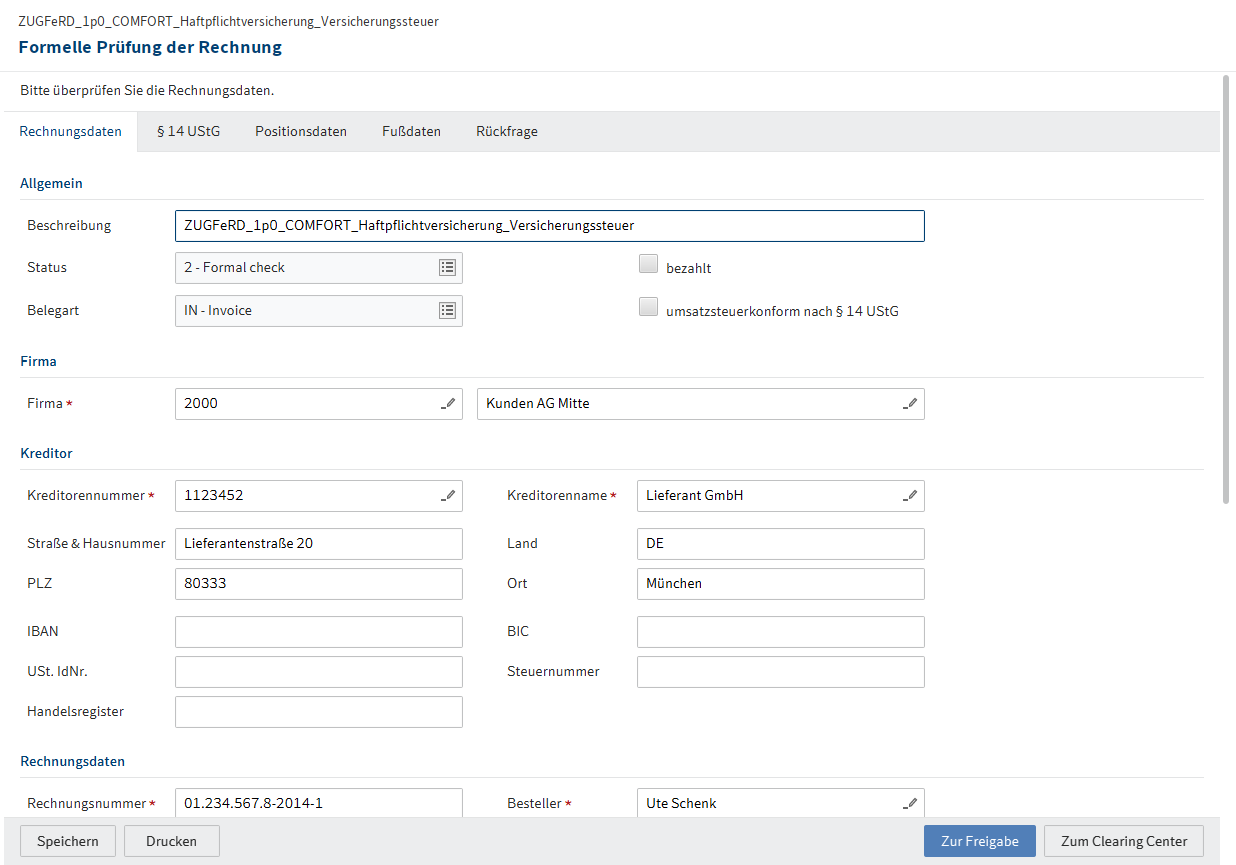 ELO2Invoice - Erfassung Kopfdaten