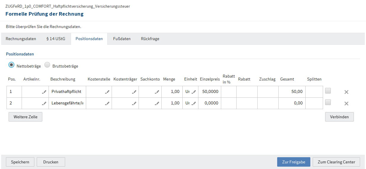 ELO Invoice - Erfassung Positionen