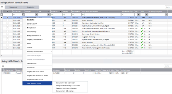 Sage-ELO-Archiv Belegauskunft(WAWI)